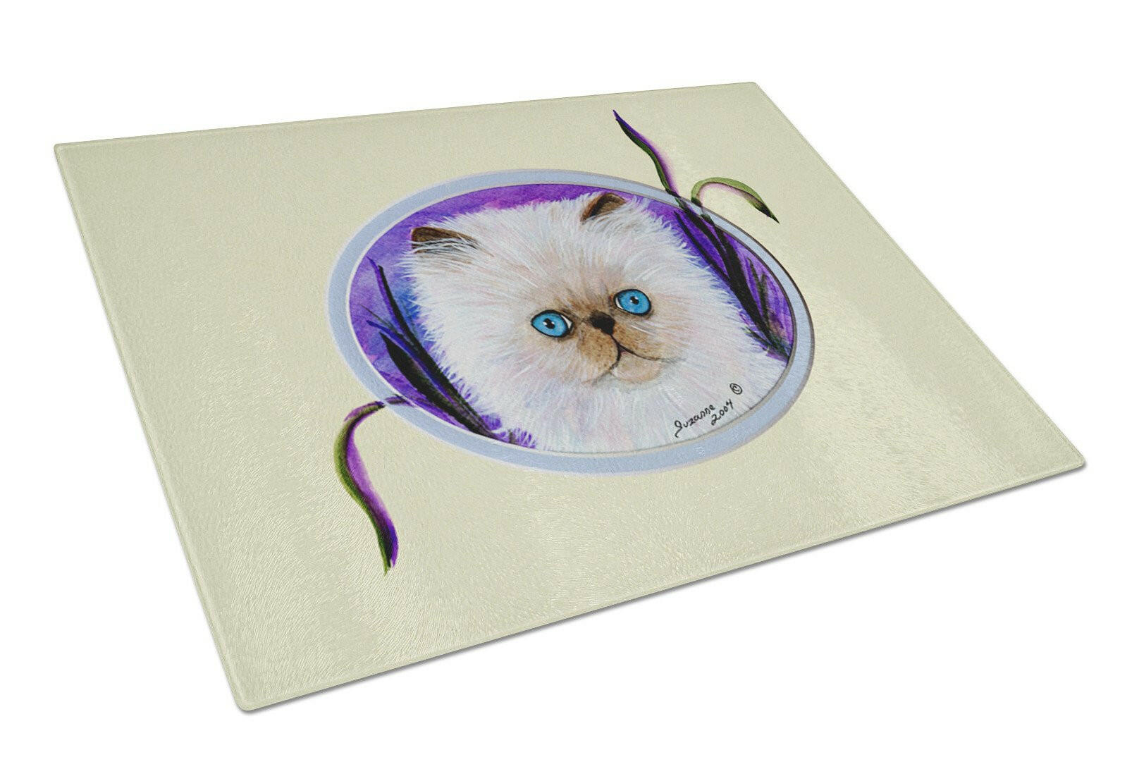 Cat Cutting Board Tempered Glass Kitchen Cutting Surface, Heat Resistant Chopping, Non-Slip Feet, Food Prep & Serving