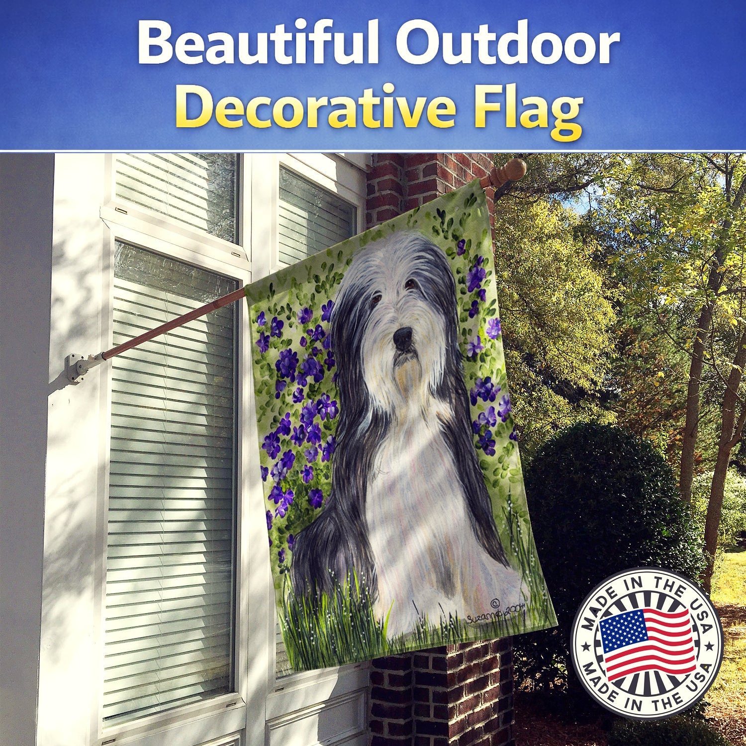 Bearded Collie House Flag 28x40 Porch Sleeve Pole Decorative Outside Yard Banner Artwork Wall Hanging, Polyester