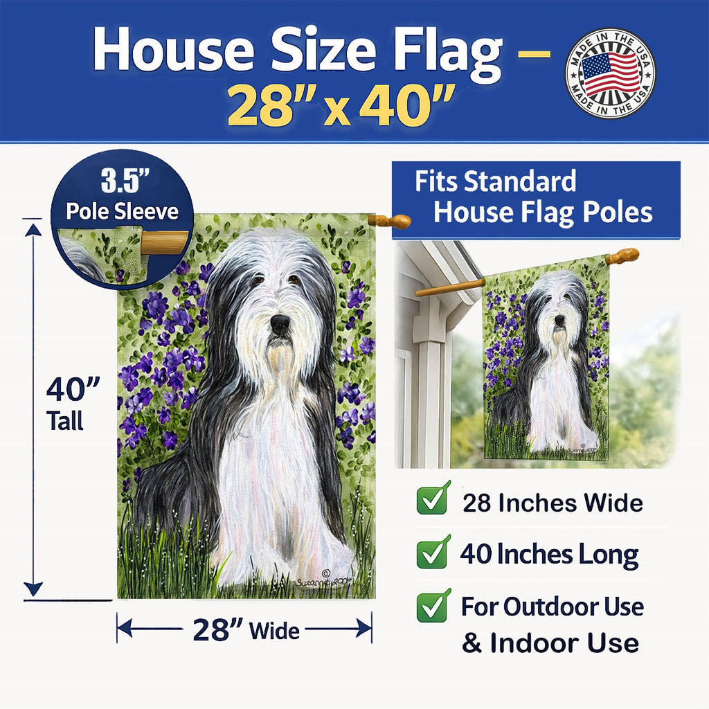Bearded Collie House Flag 28x40 Porch Sleeve Pole Decorative Outside Yard Banner Artwork Wall Hanging, Polyester