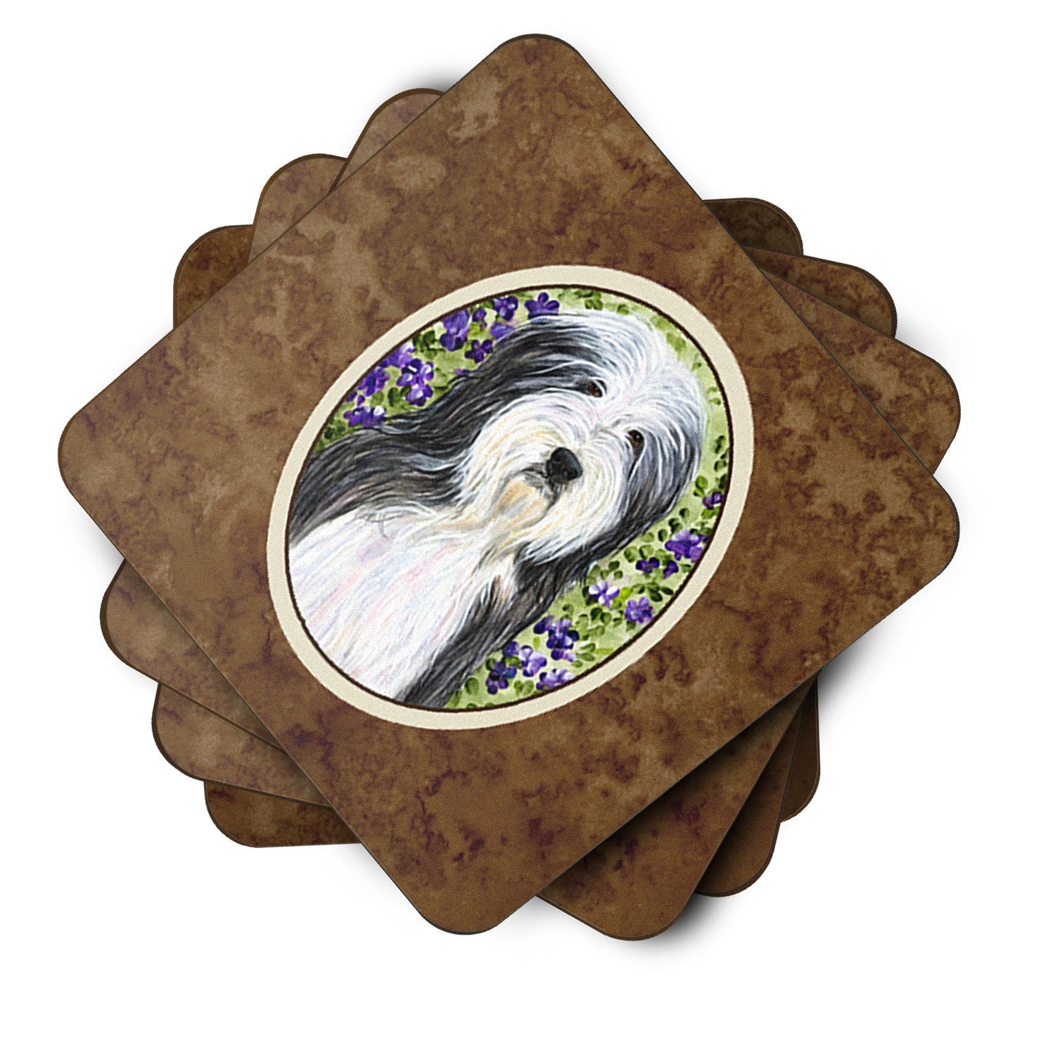 Bearded Collie Foam Coasters Set of 4 Cup Coasters for Indoor Outdoor, Tabletop Protection, Anti Slip, Mouse pad Material