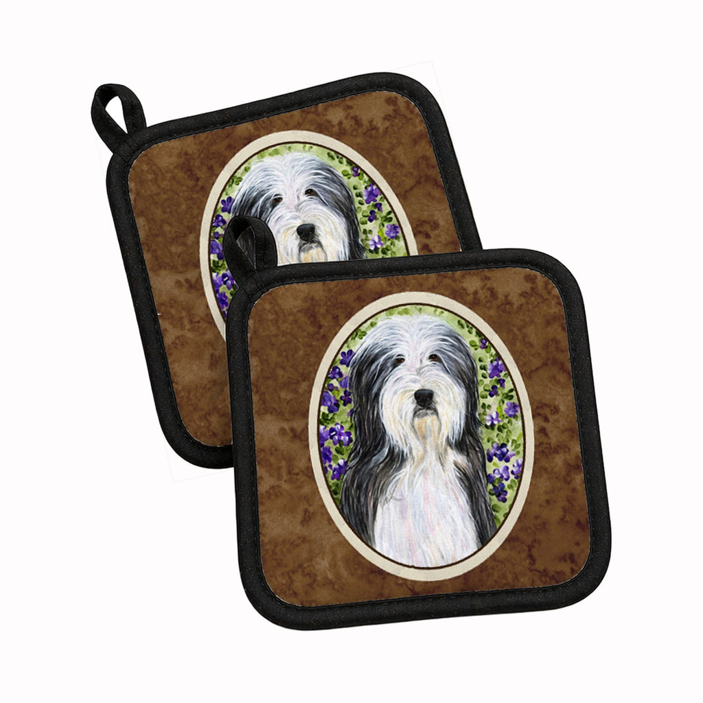 Bearded Collie Pot Holder Set of 2 Heat Resistant Quilted Hot Pads 7.5 x 7.5 Inch, Insulated Kitchen Trivets for Cooking & Baking