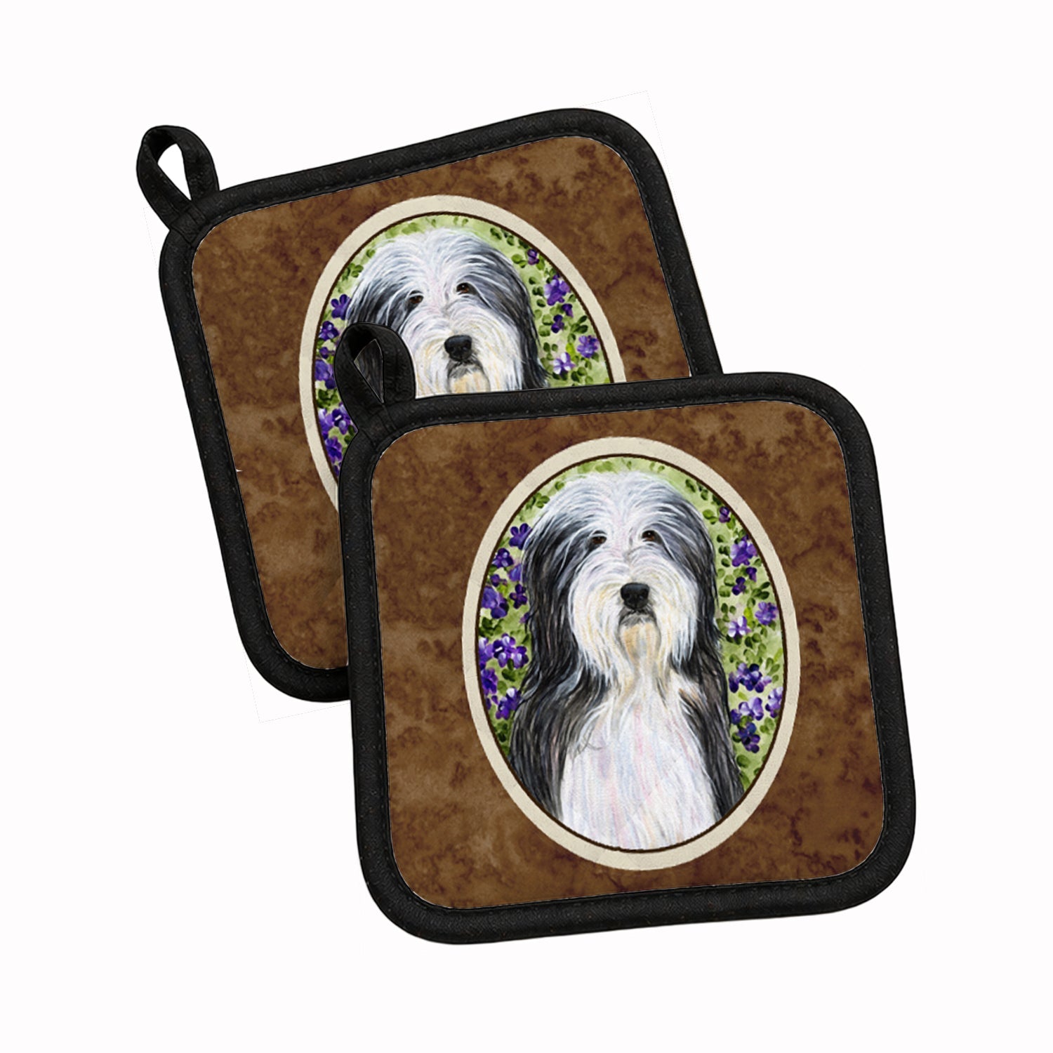Bearded Collie Pot Holder Set of 2 Heat Resistant Quilted Hot Pads 7.5 x 7.5 Inch, Insulated Kitchen Trivets for Cooking & Baking