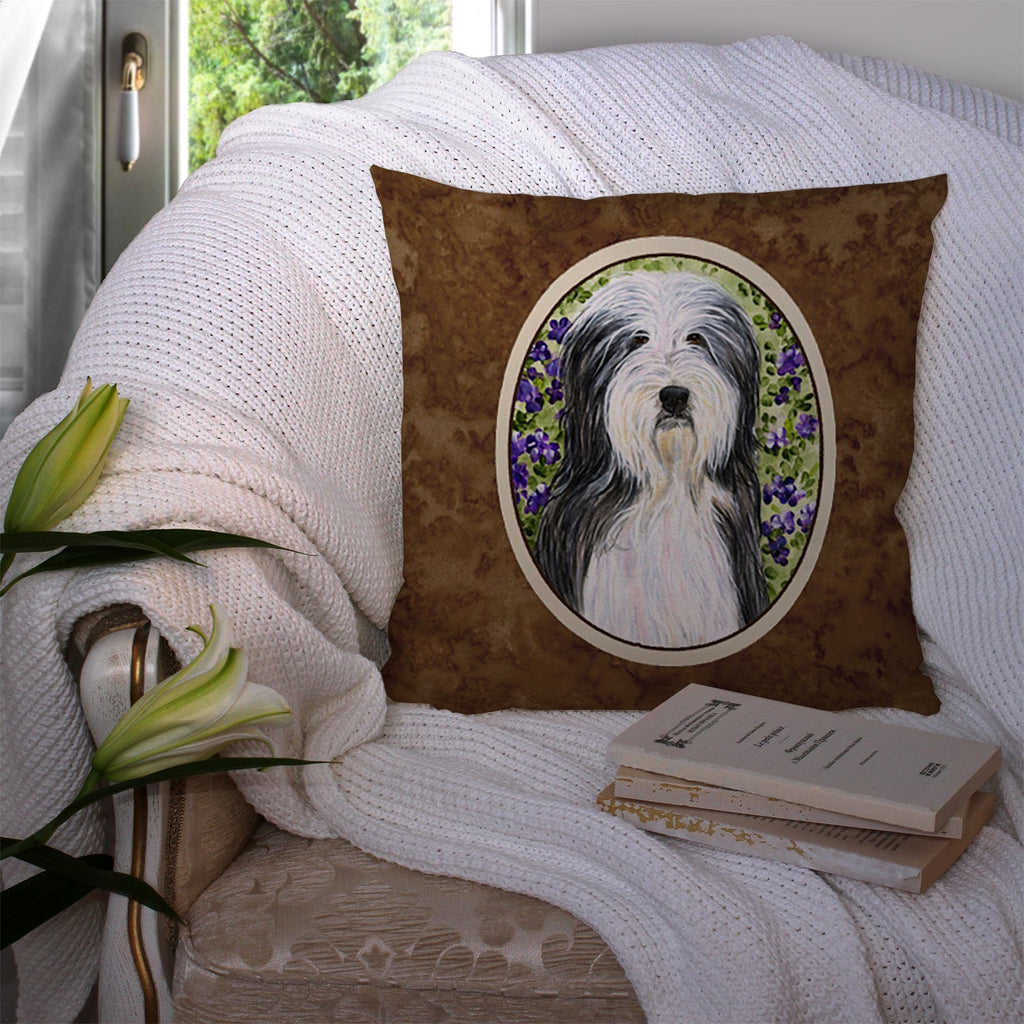 Bearded Collie Decorative Throw Pillow 14x14 Indoor Outdoor Accent Cushion, Fabric Cover with Insert for Sofa, Bed, Porch & Living Room