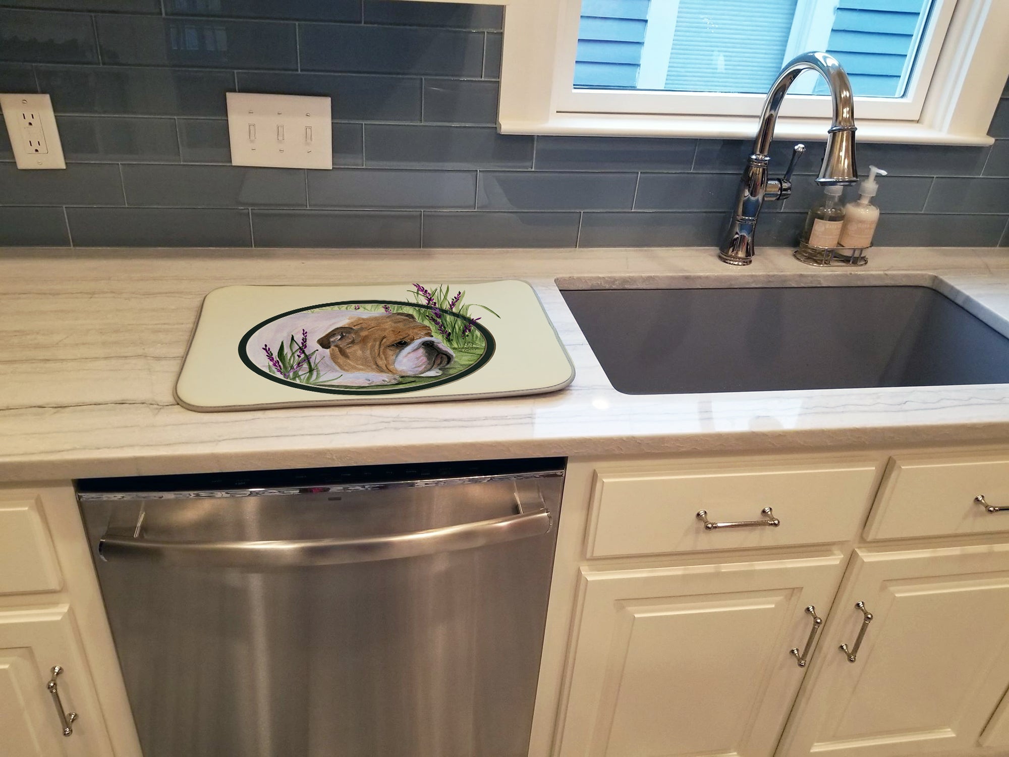 English Bulldog Dish Drying Mat Absorbent Dish Drying Mat Pad for Kitchen Counter Dish Drainer Mat for Countertop, 14 x 21", Multicolor