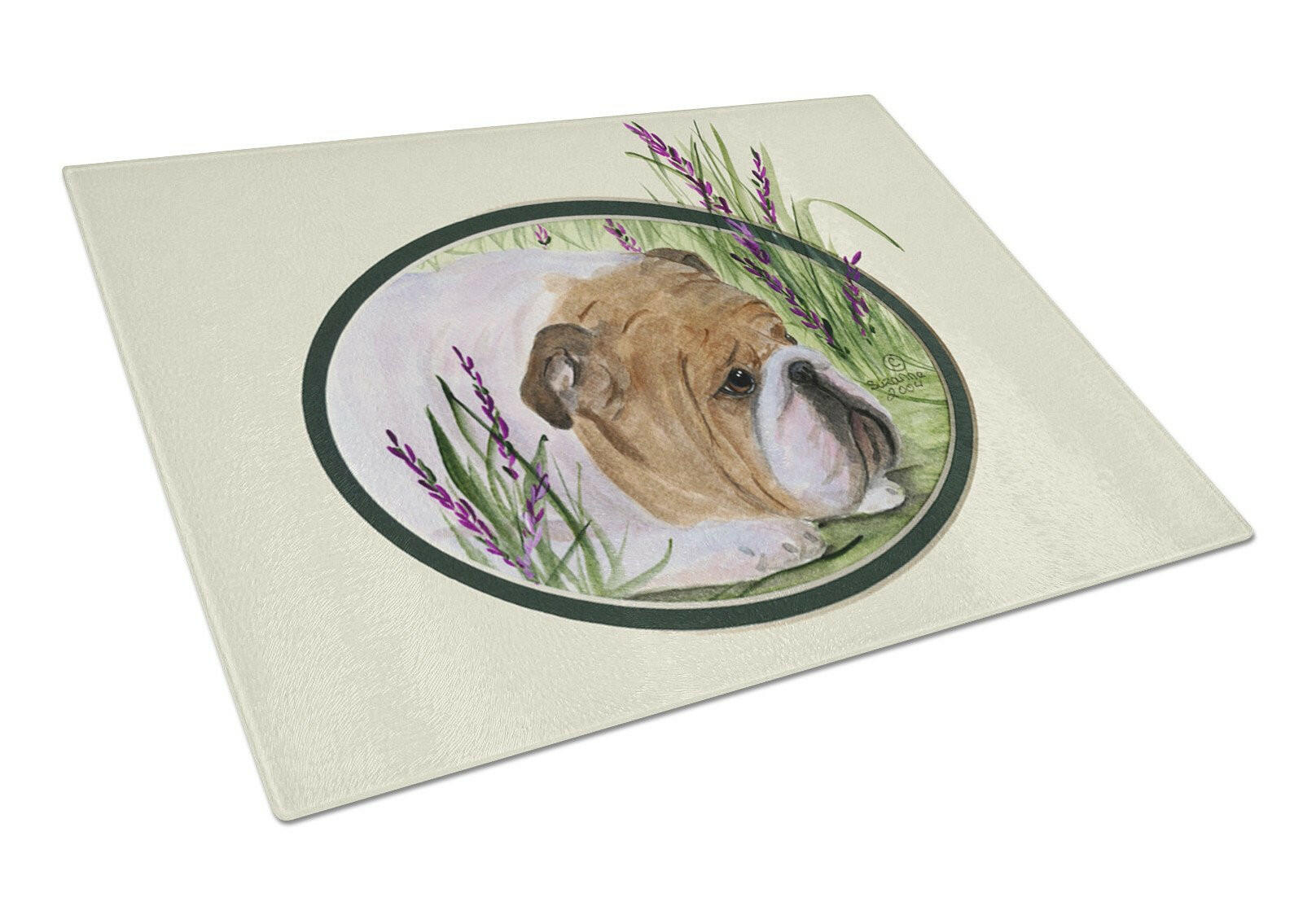 English Bulldog Cutting Board Tempered Glass Kitchen Cutting Surface, Heat Resistant Chopping, Non-Slip Feet, Food Prep & Serving