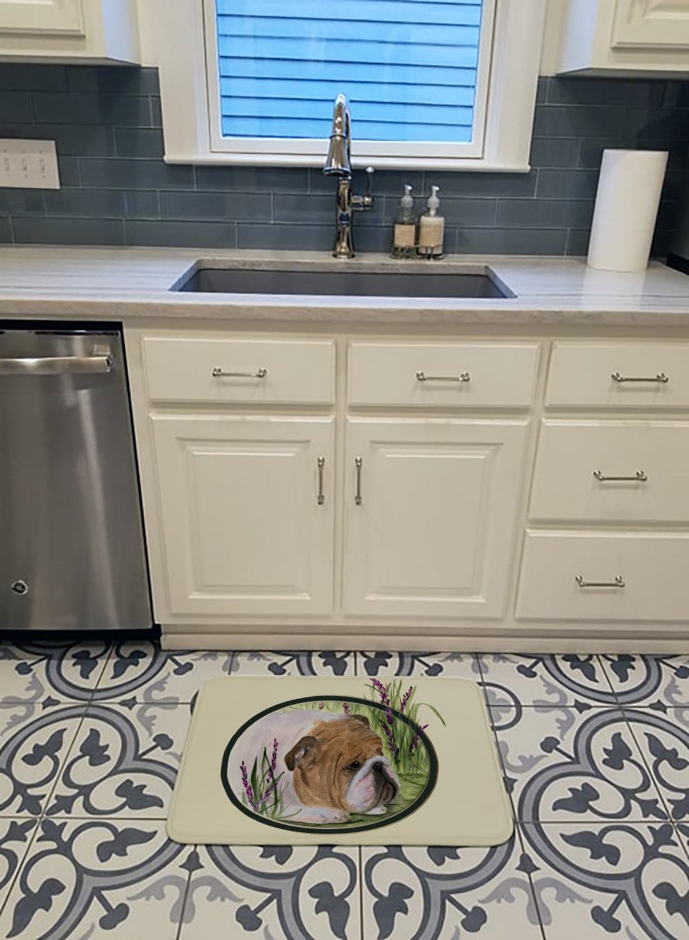 English Bulldog Memory Foam Kitchen Mat Machine Washable Anti-Fatigue Cushion Comfort Bath or Kitchen Rug