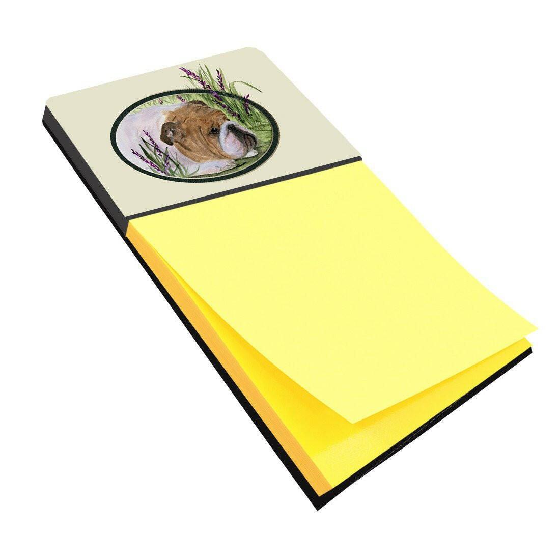English Bulldog Watercolor Sticky Note Holder Refillable Dispenser Desk Accessory 3x3 Pad Gift