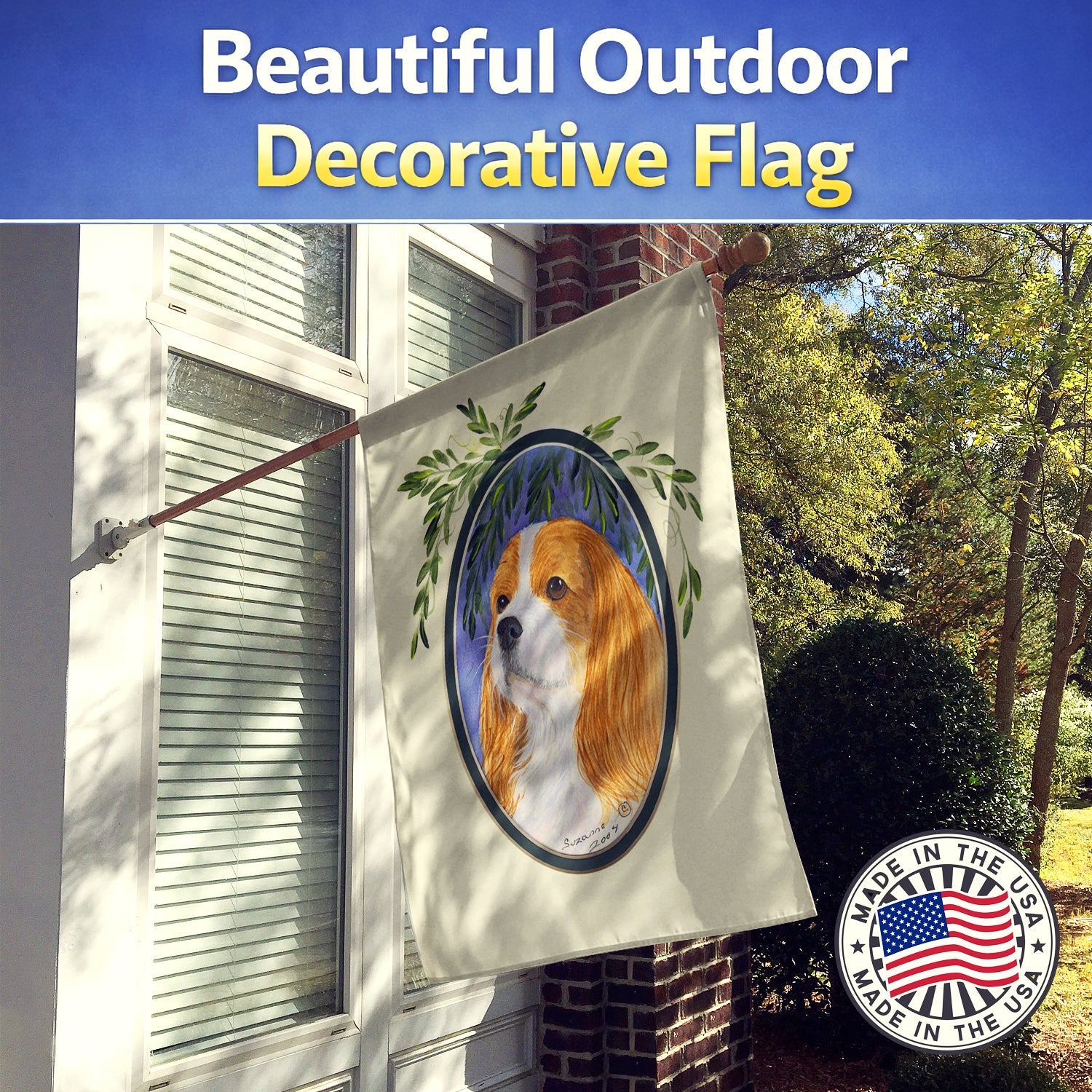 Cavalier Spaniel House Flag 28x40 Porch Sleeve Pole Decorative Outside Yard Banner Artwork Wall Hanging, Polyester