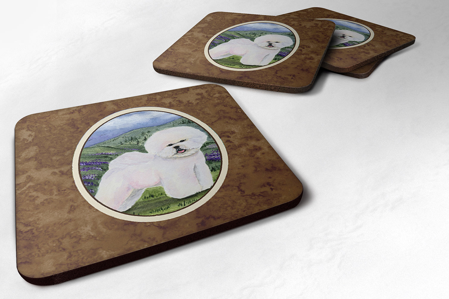 Bichon Frise Foam Coasters Set of 4 Cup Coasters for Indoor Outdoor, Tabletop Protection, Anti Slip, Mouse pad Material