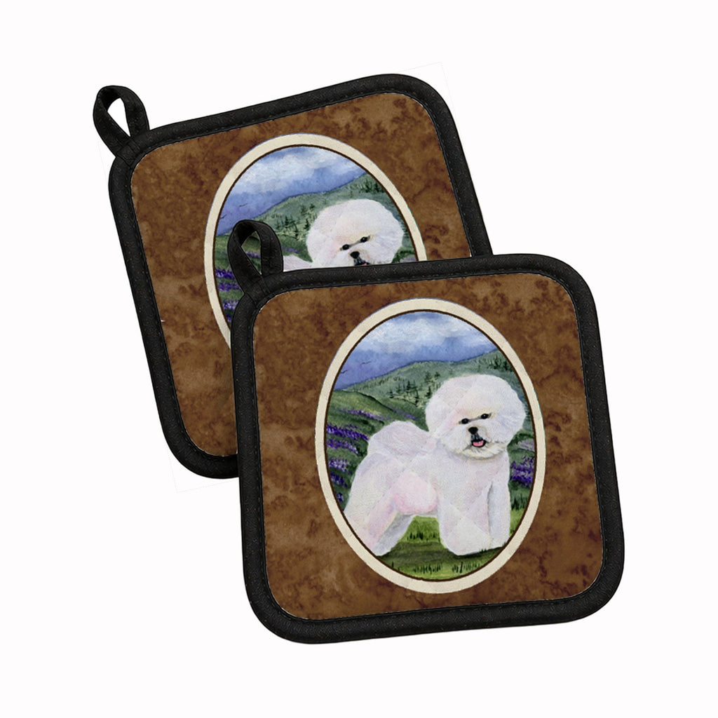 Bichon Frise Pot Holder Set of 2 Heat Resistant Quilted Hot Pads 7.5 x 7.5 Inch, Insulated Kitchen Trivets for Cooking & Baking