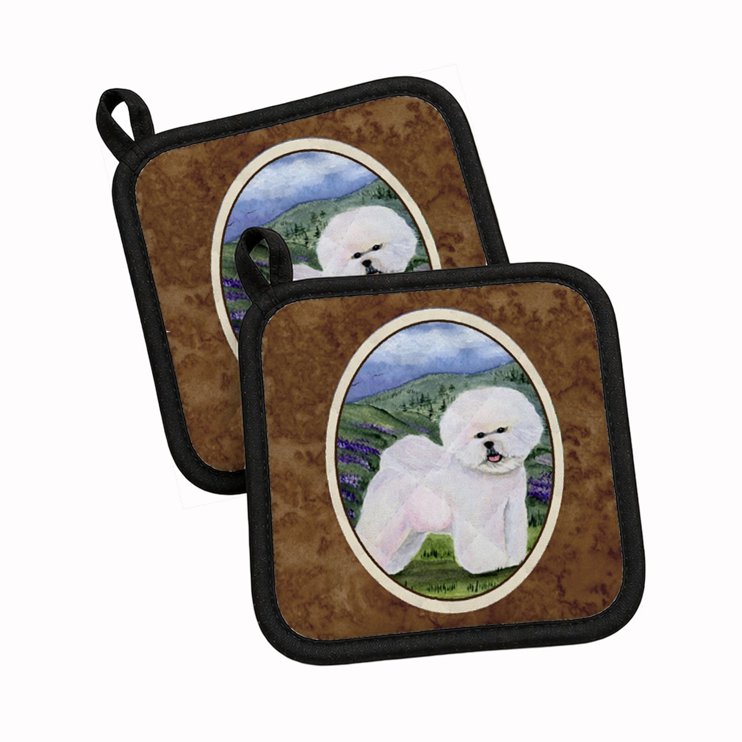 Bichon Frise Pot Holder Set of 2 Heat Resistant Quilted Hot Pads 7.5 x 7.5 Inch, Insulated Kitchen Trivets for Cooking & Baking