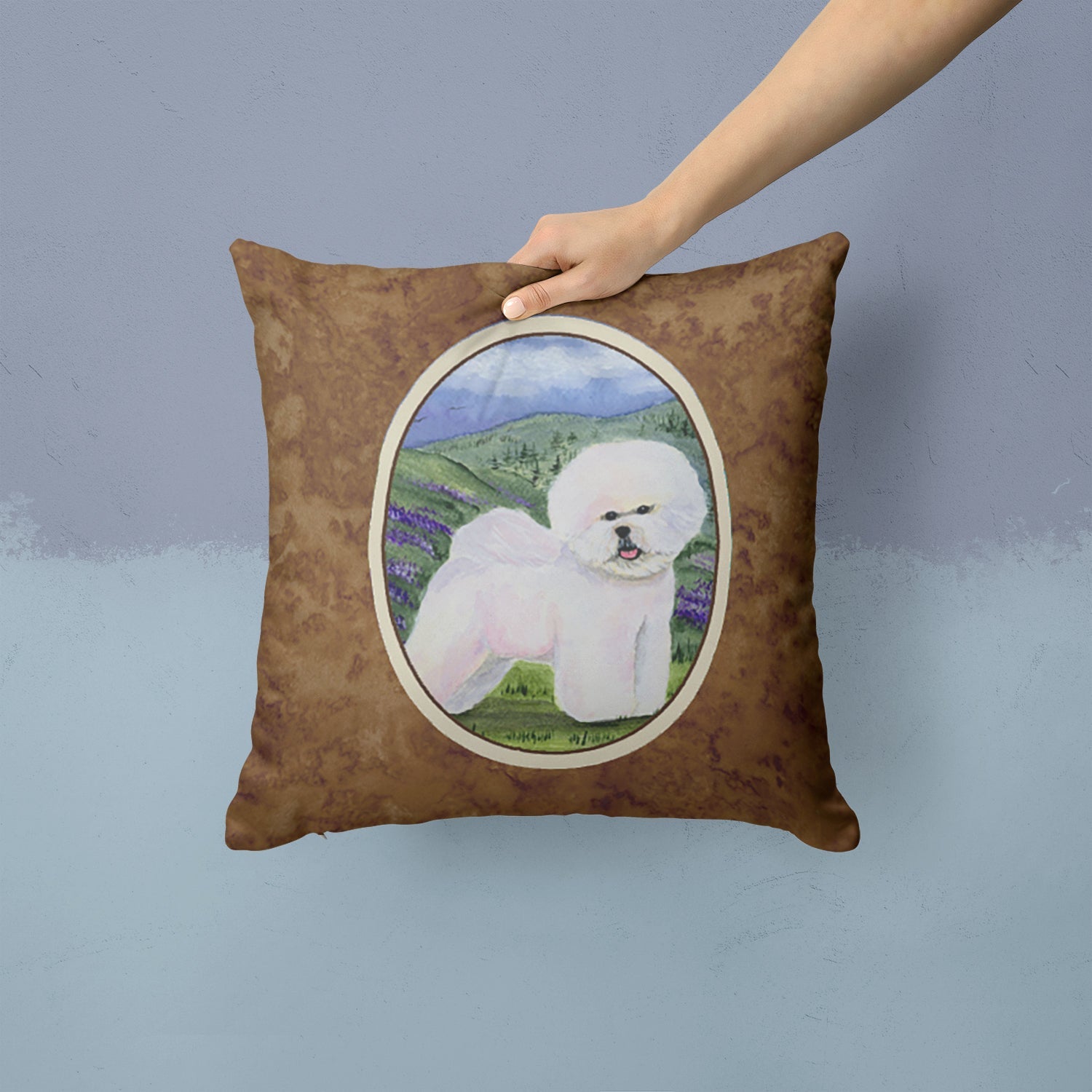 Bichon Frise Decorative Throw Pillow 14x14 Indoor Outdoor Accent Cushion, Fabric Cover with Insert for Sofa, Bed, Porch & Living Room