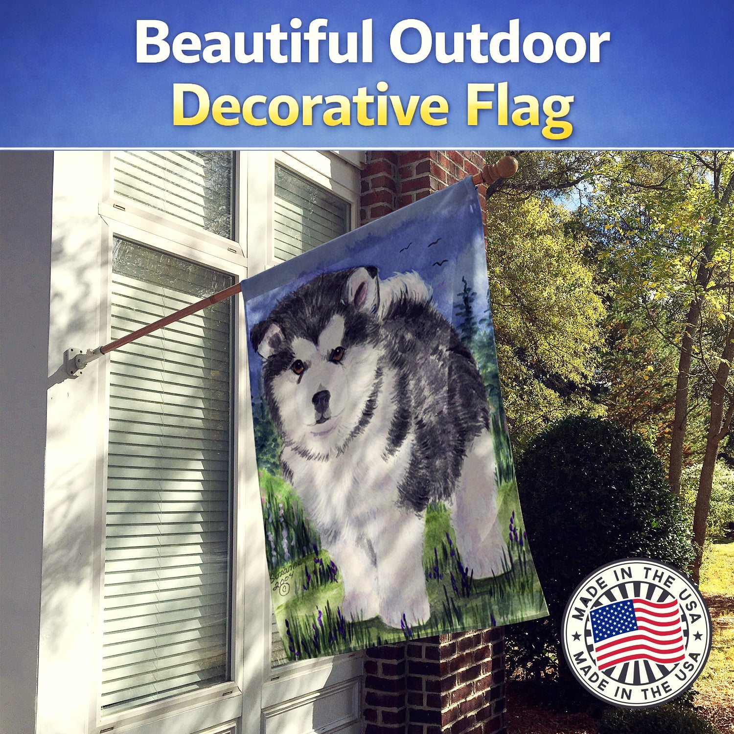 Alaskan Malamute House Flag 28x40 Porch Sleeve Pole Decorative Outside Yard Banner Artwork Wall Hanging, Polyester