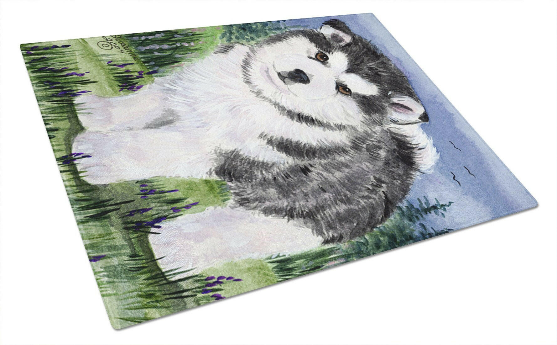 Alaskan Malamute Cutting Board Tempered Glass Kitchen Cutting Surface, Heat Resistant Chopping, Non-Slip Feet, Food Prep & Serving