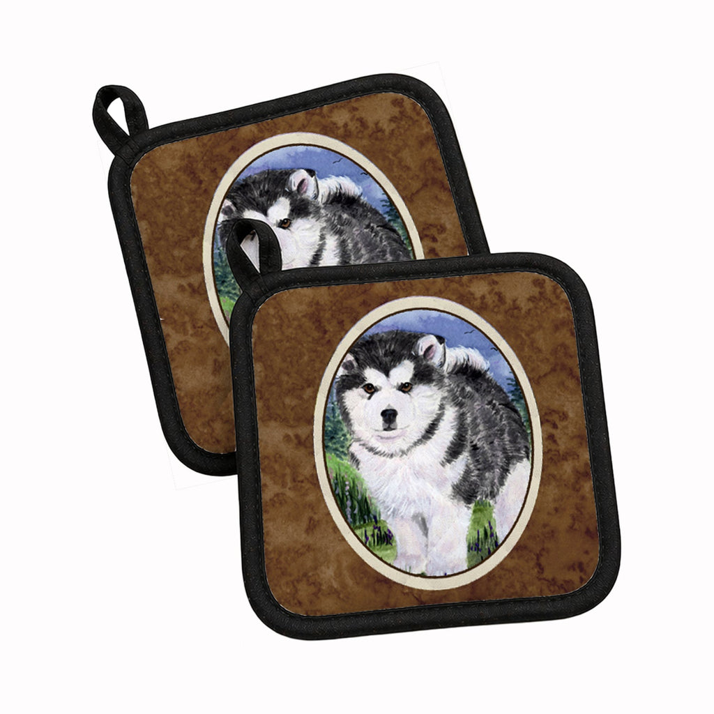 Alaskan Malamute Pot Holder Set of 2 Heat Resistant Quilted Hot Pads 7.5 x 7.5 Inch, Insulated Kitchen Trivets for Cooking & Baking
