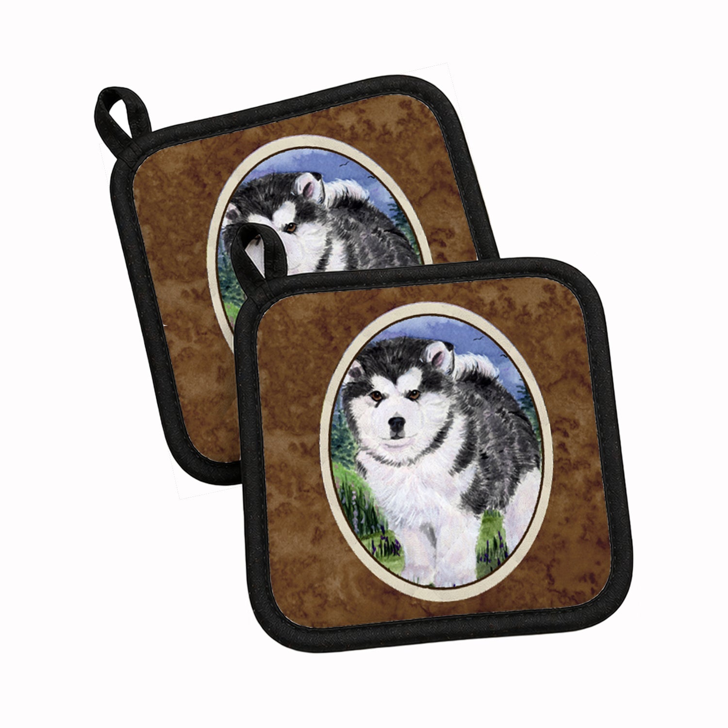 Alaskan Malamute Pot Holder Set of 2 Heat Resistant Quilted Hot Pads 7.5 x 7.5 Inch, Insulated Kitchen Trivets for Cooking & Baking