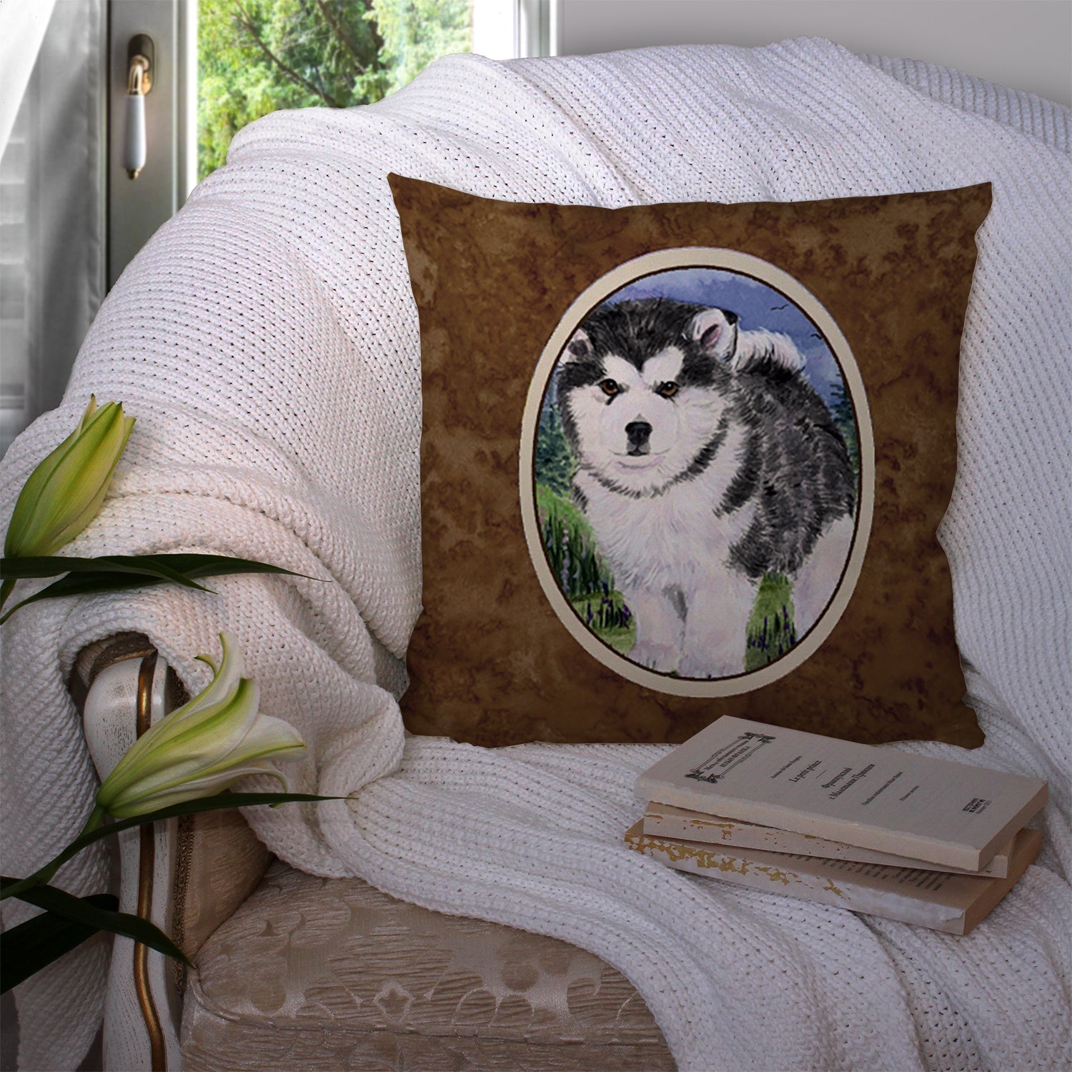 Alaskan Malamute Decorative Throw Pillow 14x14 Indoor Outdoor Accent Cushion, Fabric Cover with Insert for Sofa, Bed, Porch & Living Room