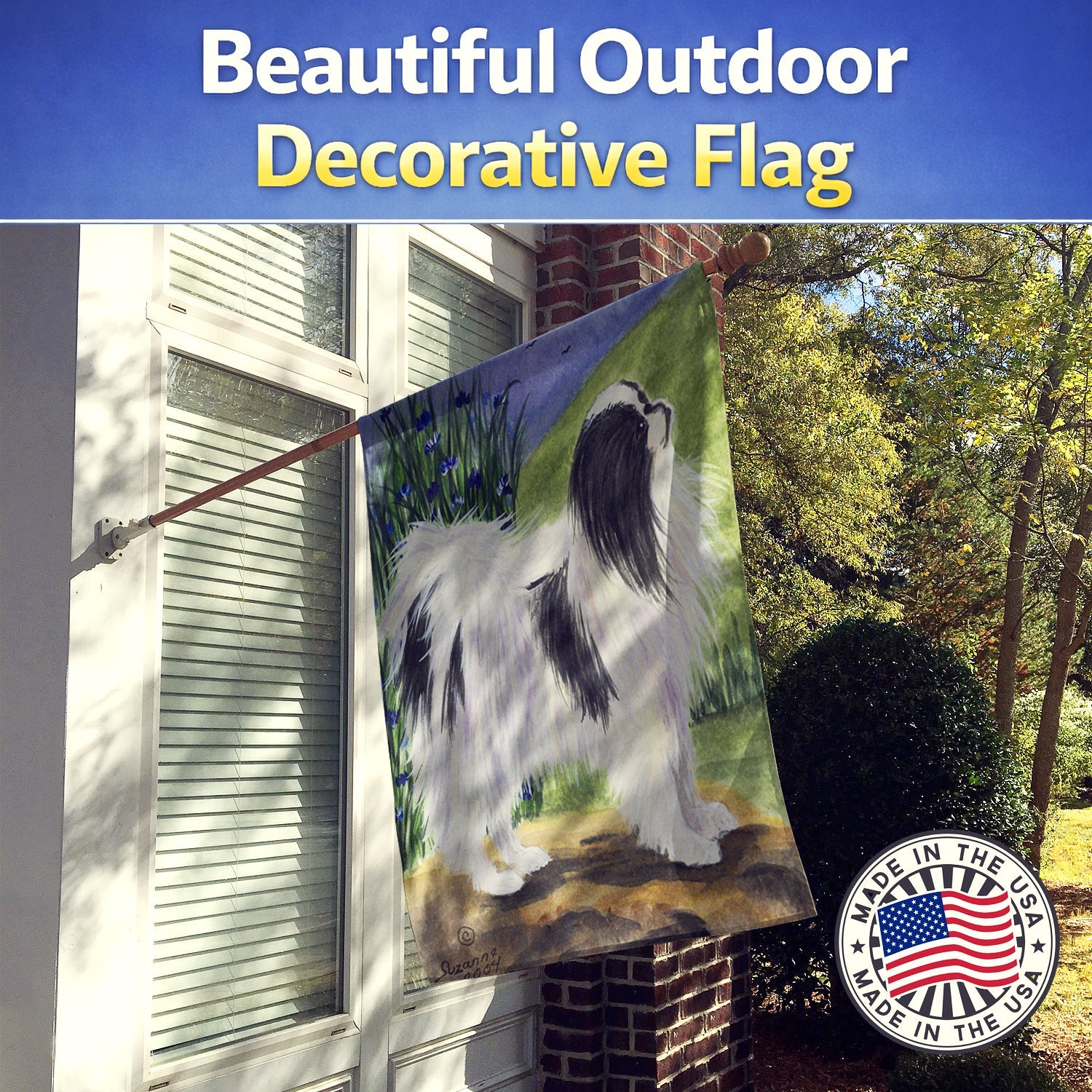 Japanese Chin House Flag 28x40 Porch Sleeve Pole Decorative Outside Yard Banner Artwork Wall Hanging, Polyester