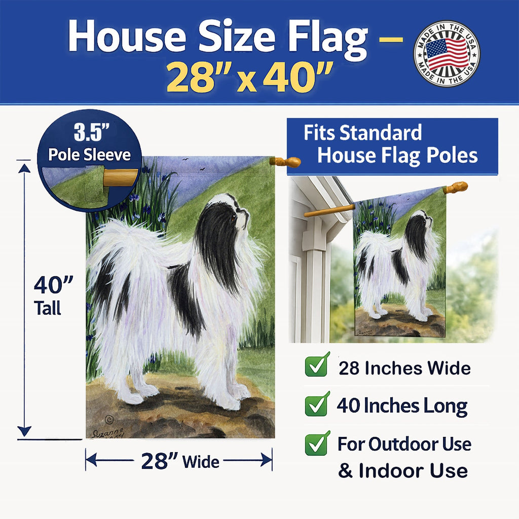 Japanese Chin House Flag 28x40 Porch Sleeve Pole Decorative Outside Yard Banner Artwork Wall Hanging, Polyester