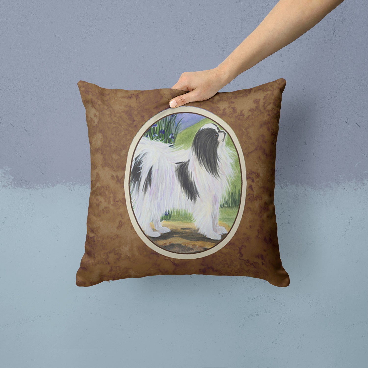 Japanese Chin Decorative Throw Pillow 14x14 Indoor Outdoor Accent Cushion, Fabric Cover with Insert for Sofa, Bed, Porch & Living Room