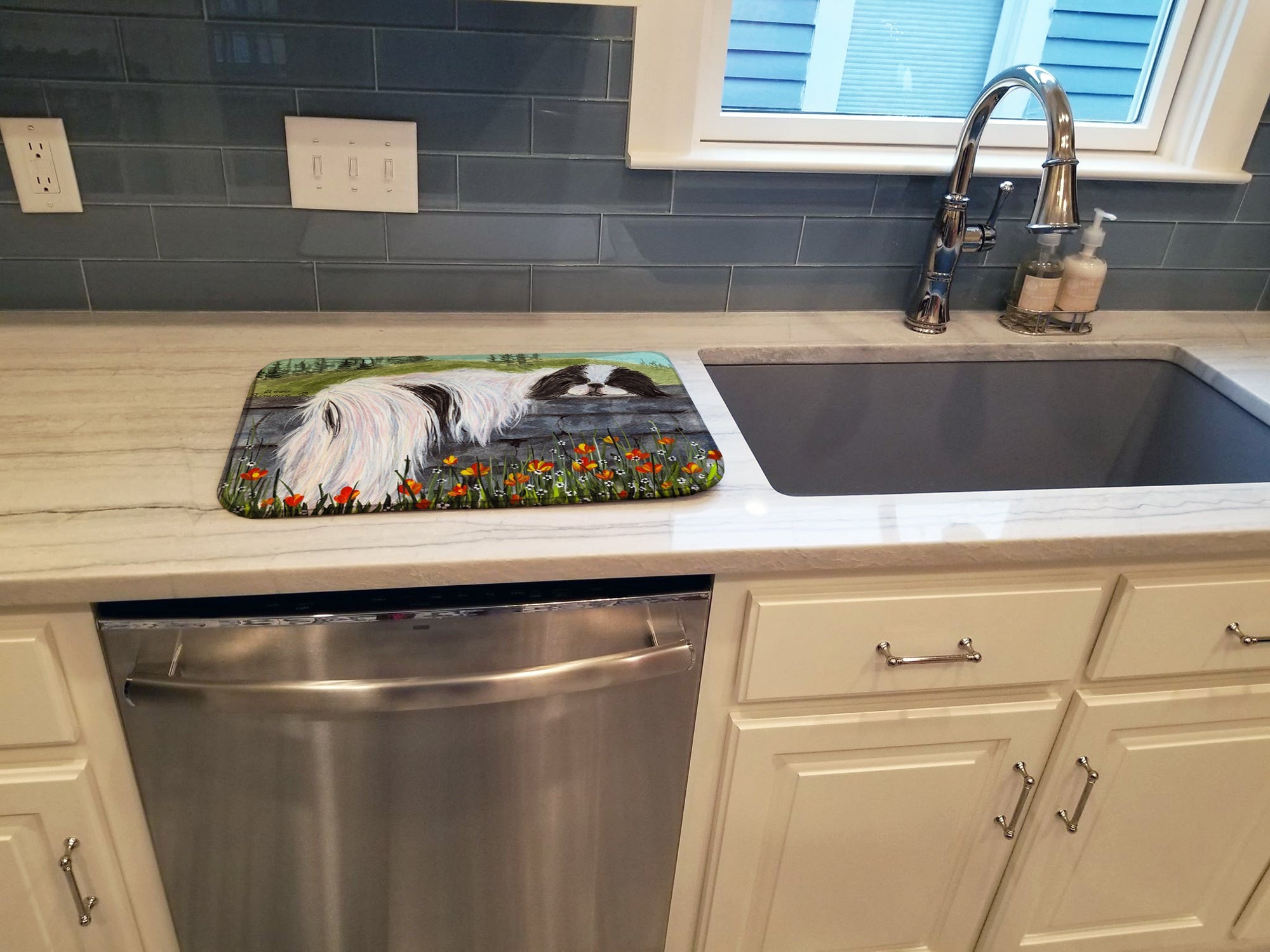 Japanese Chin Dish Drying Mat Absorbent Dish Drying Mat Pad for Kitchen Counter Dish Drainer Mat for Countertop, 14 x 21", Multicolor