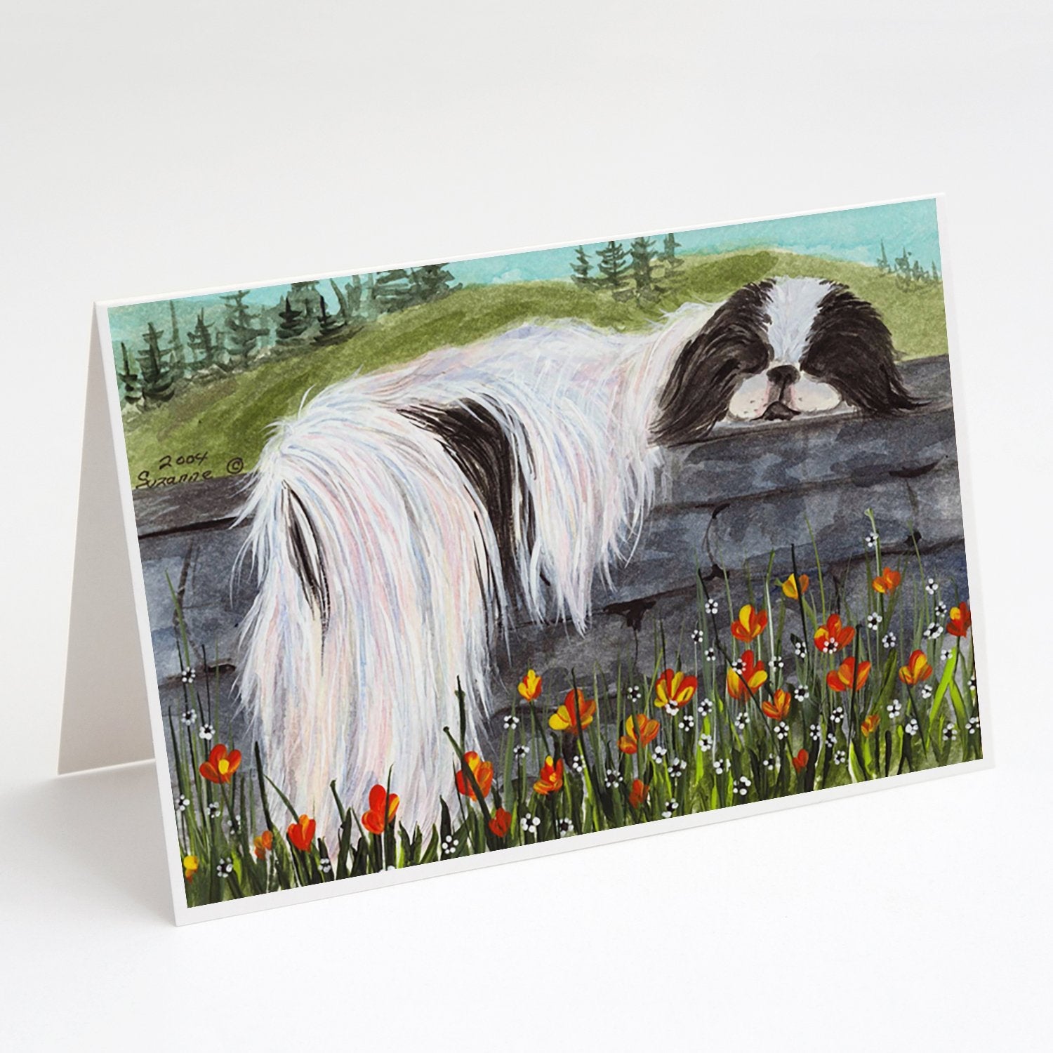 Japanese Chin Greeting Cards Pack of 8 Blank Cards with Envelopes Whimsical A7 Size 5x7