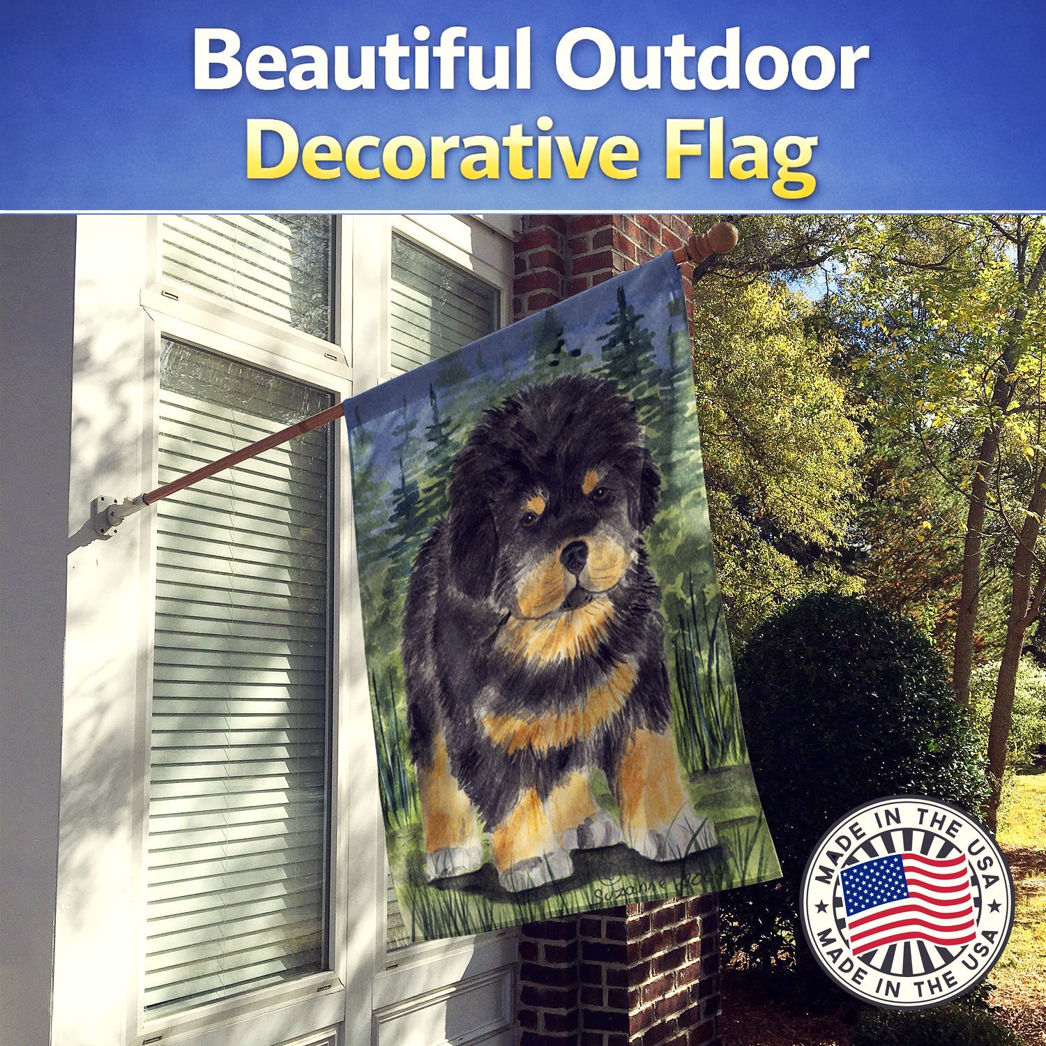 Tibetan Mastiff House Flag 28x40 Porch Sleeve Pole Decorative Outside Yard Banner Artwork Wall Hanging, Polyester