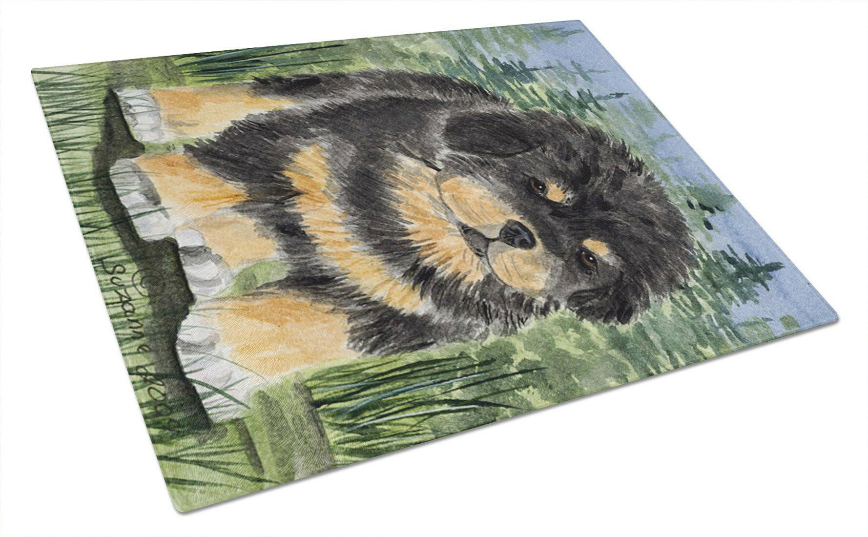 Tibetan Mastiff Cutting Board Tempered Glass Kitchen Cutting Surface, Heat Resistant Chopping, Non-Slip Feet, Food Prep & Serving