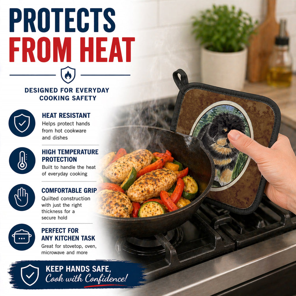 Tibetan Mastiff Pot Holder Set of 2 Heat Resistant Quilted Hot Pads 7.5 x 7.5 Inch, Insulated Kitchen Trivets for Cooking & Baking