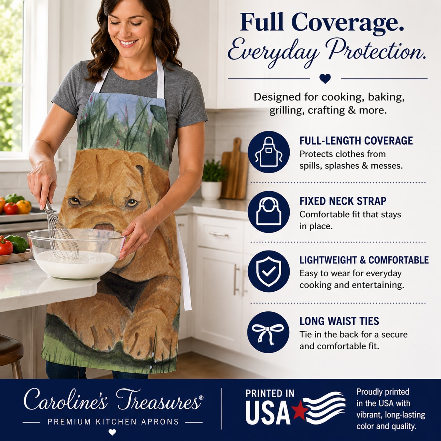 Dogue de Bordeaux Apron Cooking Kitchen Server Baking Crafts Gardening for Adult Women Men, Unisex, Large, Multicolor