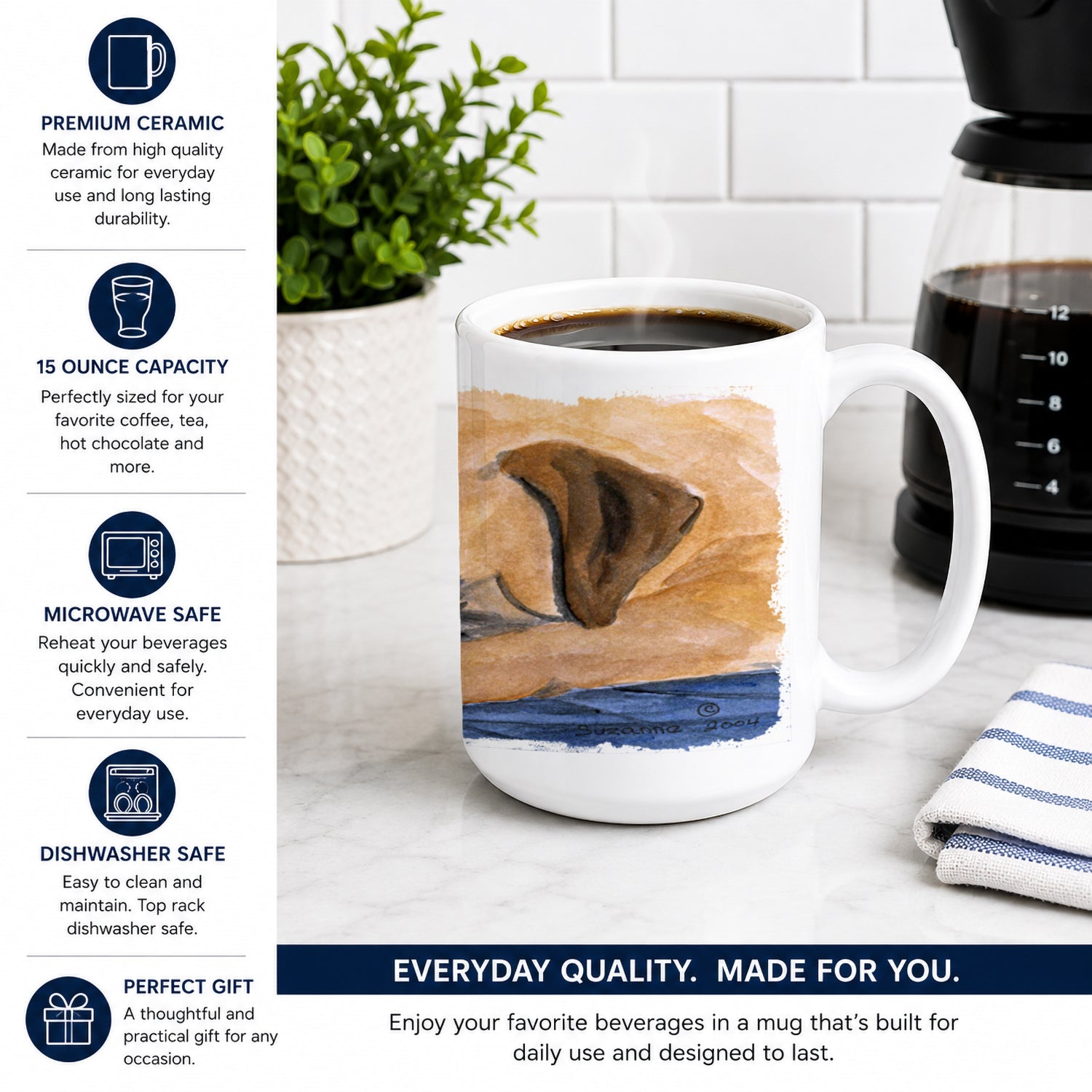 Bullmastiff Ceramic Coffee Mug 15 oz Decorative Large C Handle Mug Cup for Tea, Cocoa Hot Chocolate