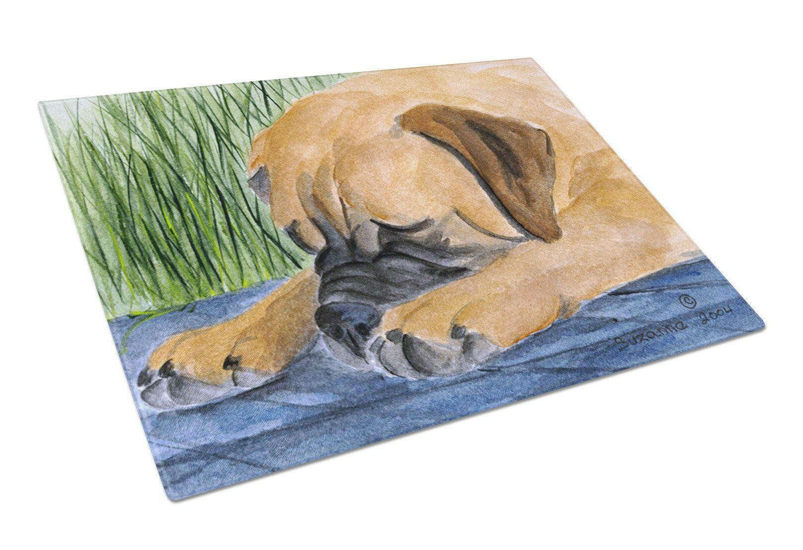 Bullmastiff Cutting Board Tempered Glass Kitchen Cutting Surface, Heat Resistant Chopping, Non-Slip Feet, Food Prep & Serving