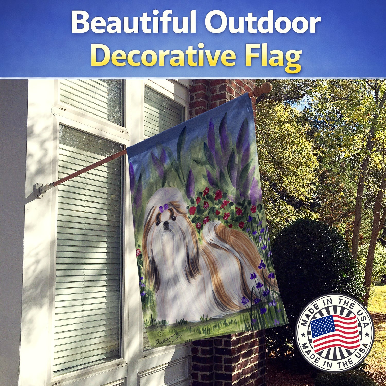 Shih Tzu House Flag 28x40 Porch Sleeve Pole Decorative Outside Yard Banner Artwork Wall Hanging, Polyester