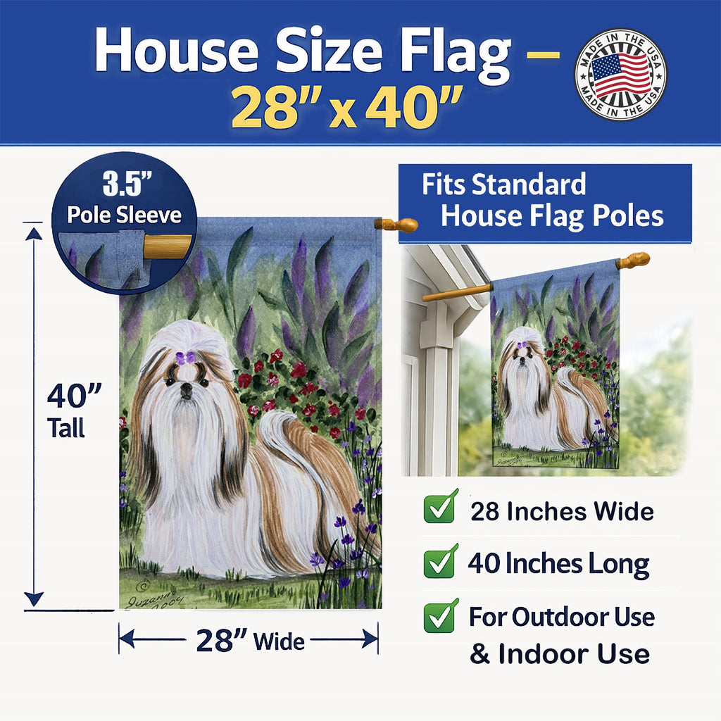 Shih Tzu House Flag 28x40 Porch Sleeve Pole Decorative Outside Yard Banner Artwork Wall Hanging, Polyester