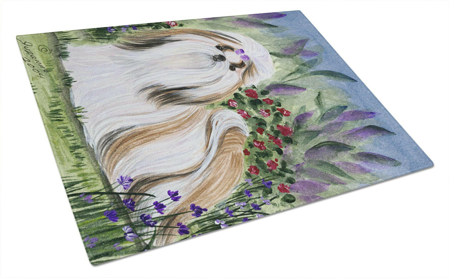 Shih Tzu Cutting Board Tempered Glass Kitchen Cutting Surface, Heat Resistant Chopping, Non-Slip Feet, Food Prep & Serving