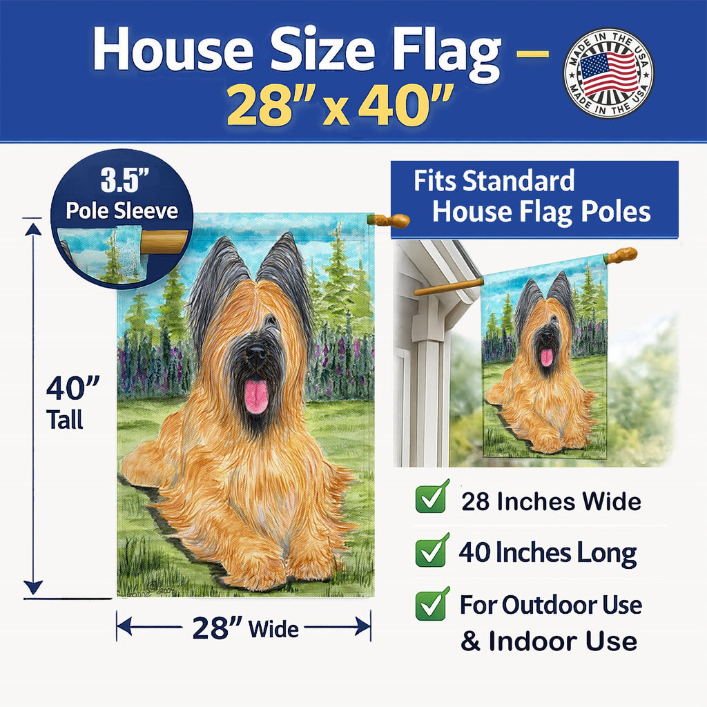 Briard House Flag 28x40 Porch Sleeve Pole Decorative Outside Yard Banner Artwork Wall Hanging, Polyester