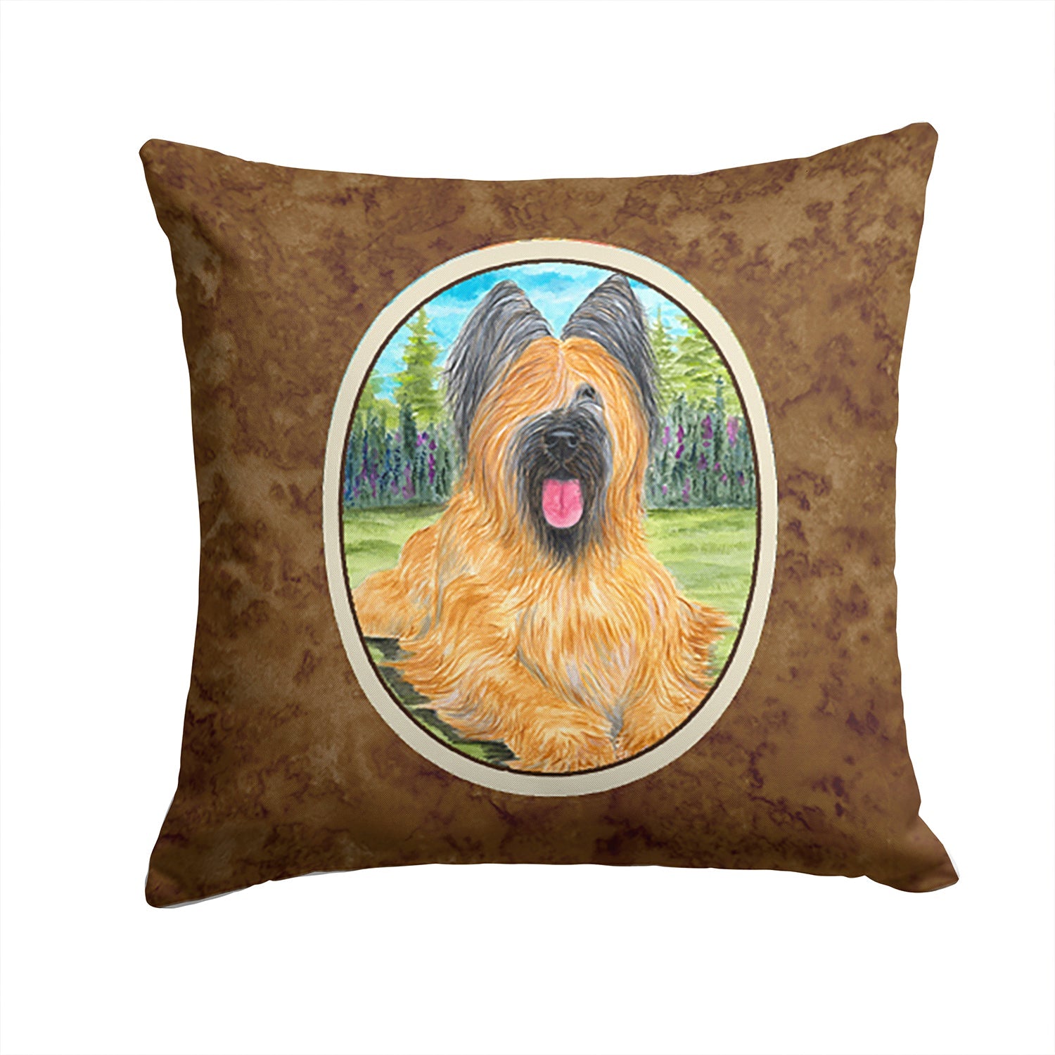 Briard Decorative Throw Pillow 14x14 Indoor Outdoor Accent Cushion, Fabric Cover with Insert for Sofa, Bed, Porch & Living Room