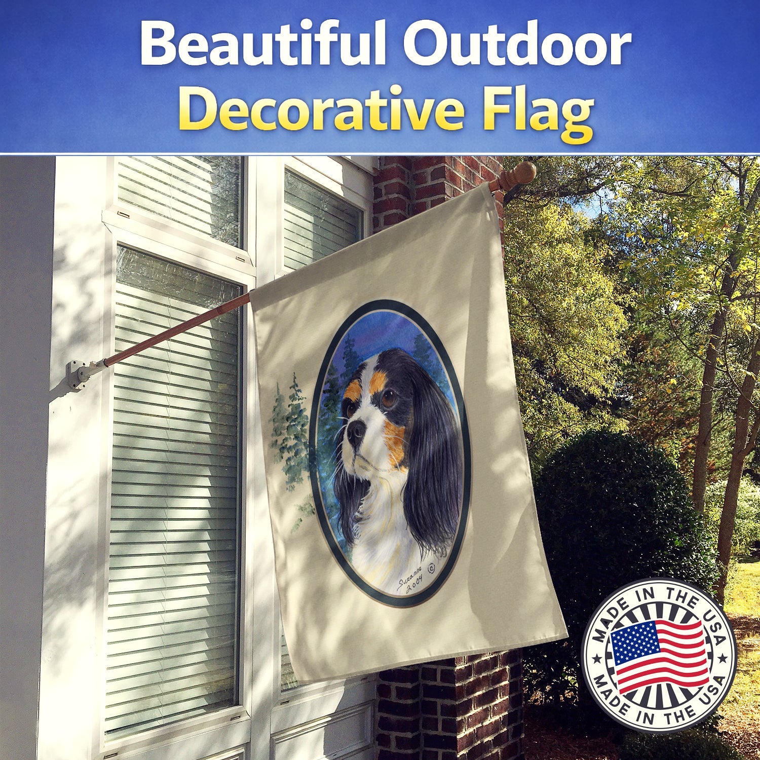 Cavalier Spaniel House Flag 28x40 Porch Sleeve Pole Decorative Outside Yard Banner Artwork Wall Hanging, Polyester