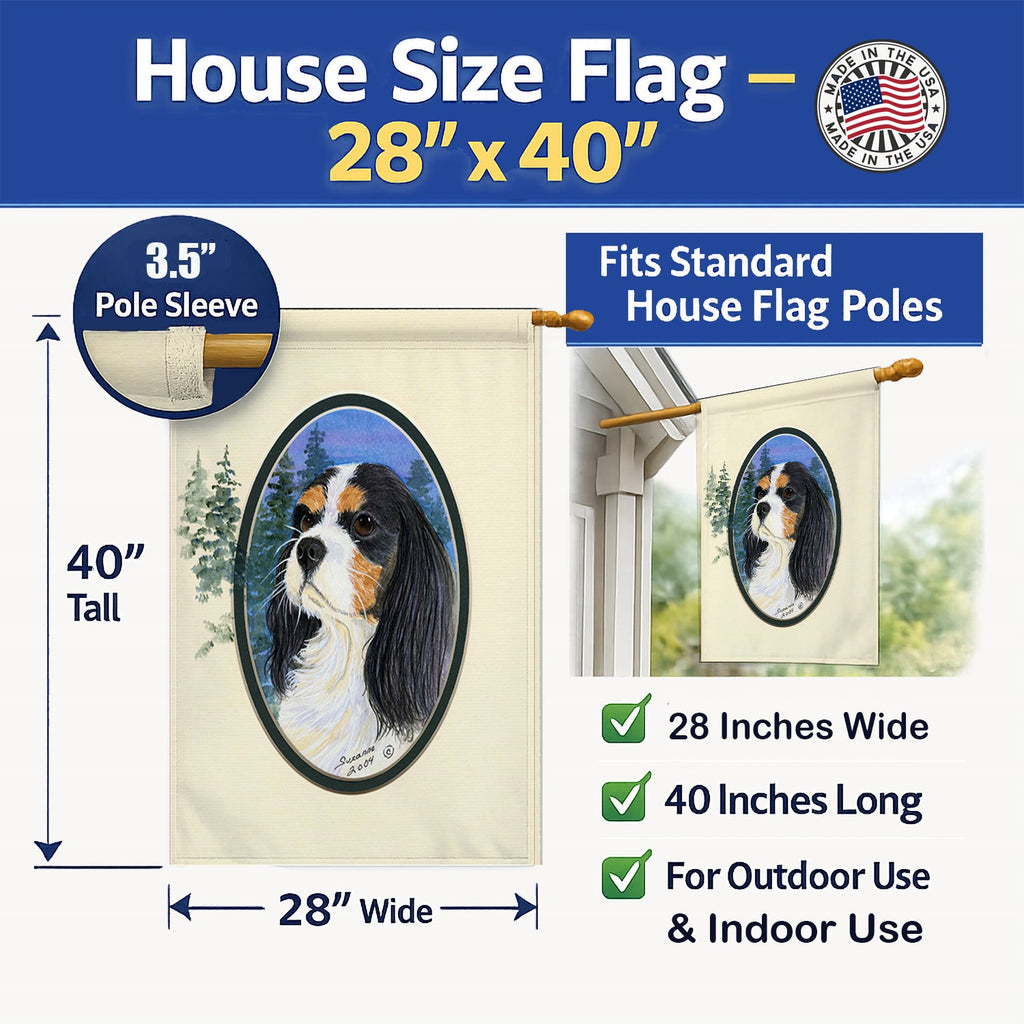 Cavalier Spaniel House Flag 28x40 Porch Sleeve Pole Decorative Outside Yard Banner Artwork Wall Hanging, Polyester