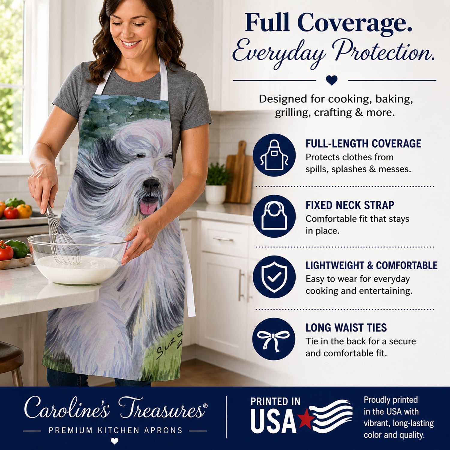 Bearded Collie Apron Cooking Kitchen Server Baking Crafts Gardening for Adult Women Men, Unisex, Large, Multicolor