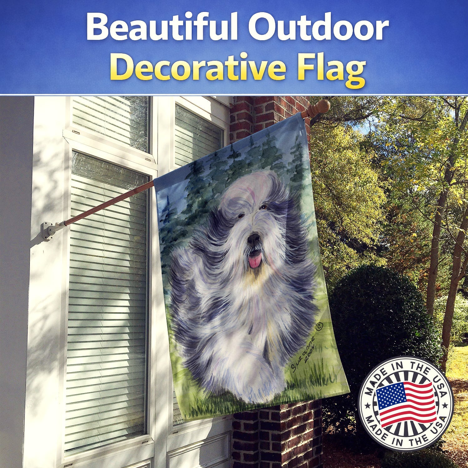 Bearded Collie House Flag 28x40 Porch Sleeve Pole Decorative Outside Yard Banner Artwork Wall Hanging, Polyester