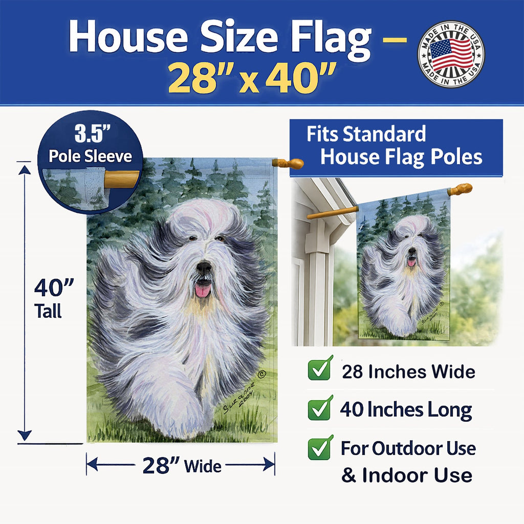 Bearded Collie House Flag 28x40 Porch Sleeve Pole Decorative Outside Yard Banner Artwork Wall Hanging, Polyester