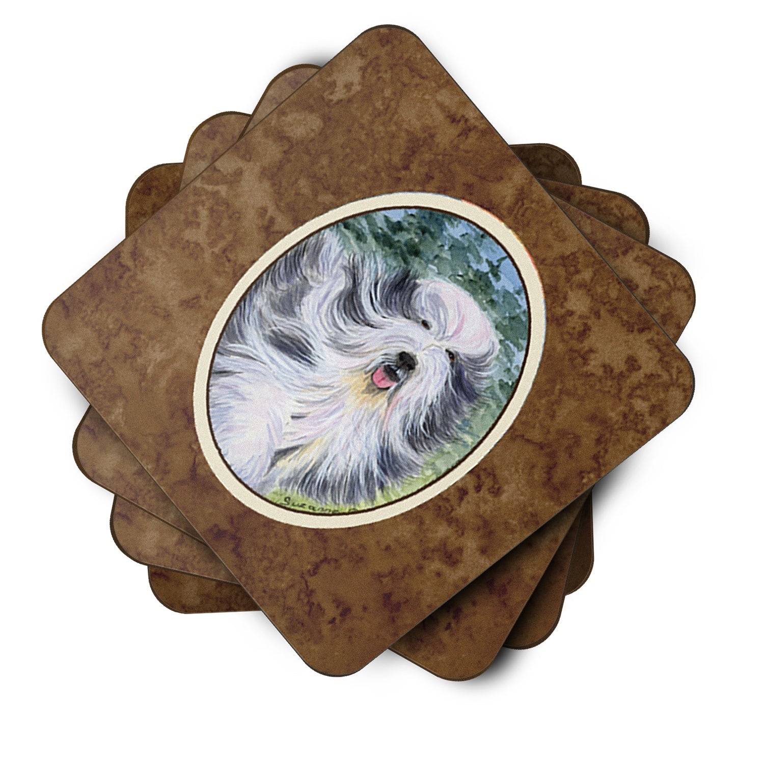 Bearded Collie Foam Coasters Set of 4 Cup Coasters for Indoor Outdoor, Tabletop Protection, Anti Slip, Mouse pad Material