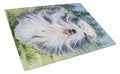 Bearded Collie Cutting Board Tempered Glass Kitchen Cutting Surface, Heat Resistant Chopping, Non-Slip Feet, Food Prep & Serving
