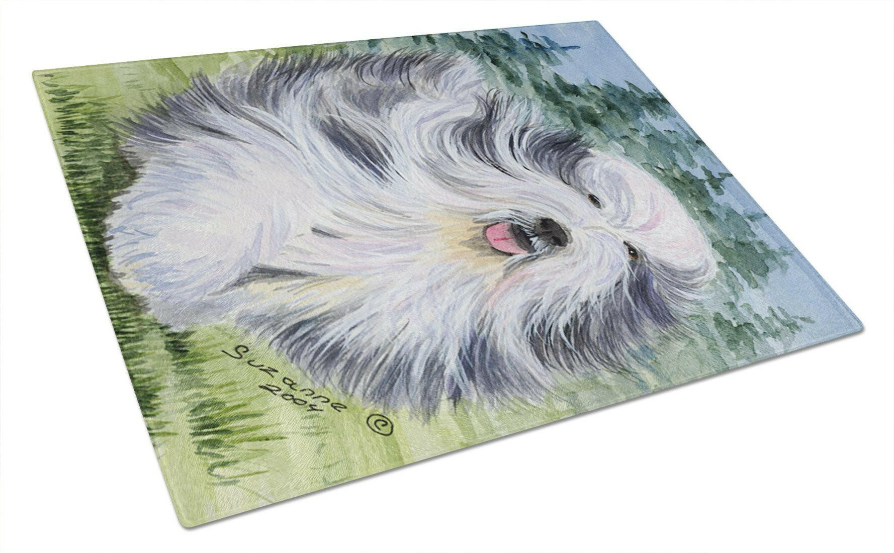 Bearded Collie Cutting Board Tempered Glass Kitchen Cutting Surface, Heat Resistant Chopping, Non-Slip Feet, Food Prep & Serving