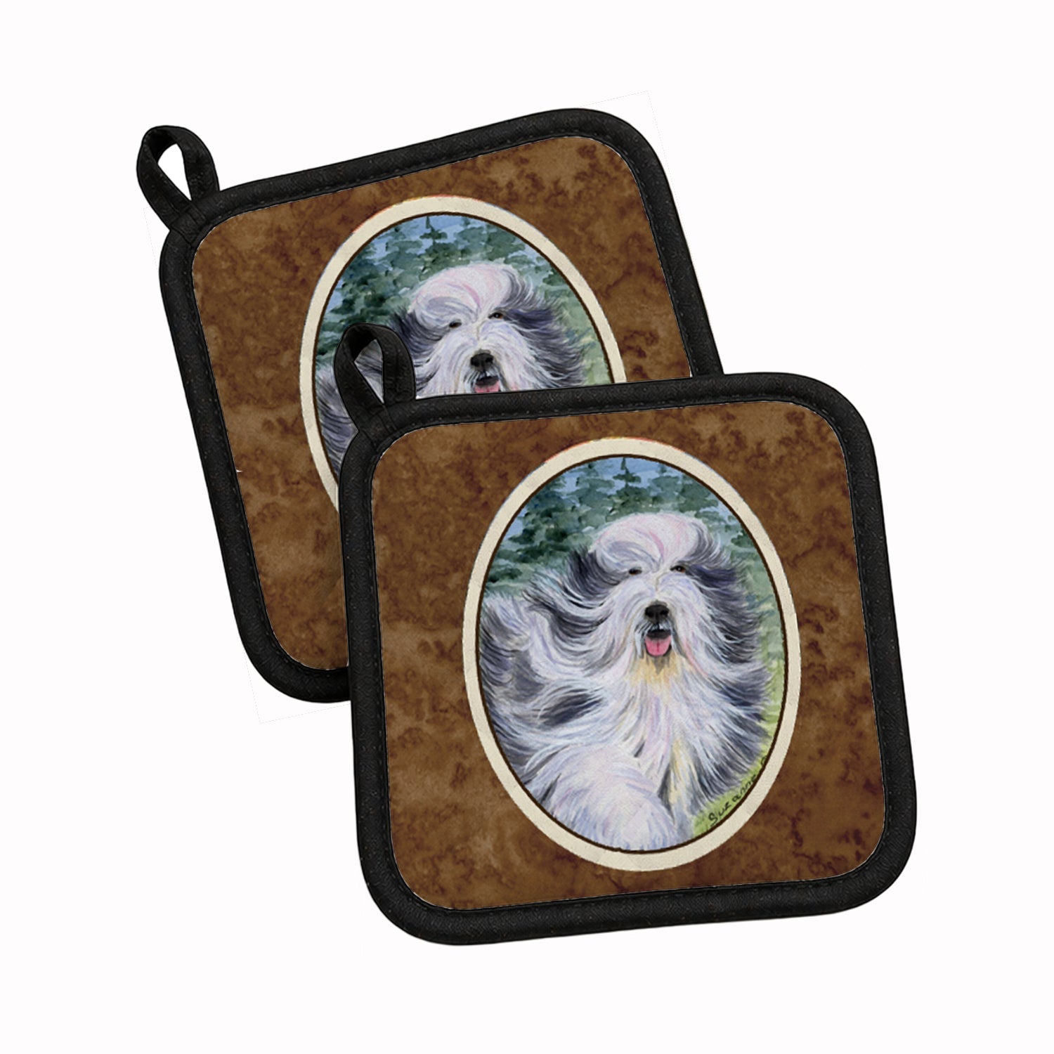 Bearded Collie Pot Holder Set of 2 Heat Resistant Quilted Hot Pads 7.5 x 7.5 Inch, Insulated Kitchen Trivets for Cooking & Baking