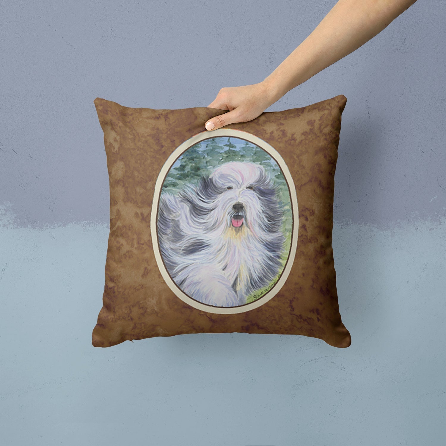Bearded Collie Decorative Throw Pillow 14x14 Indoor Outdoor Accent Cushion, Fabric Cover with Insert for Sofa, Bed, Porch & Living Room