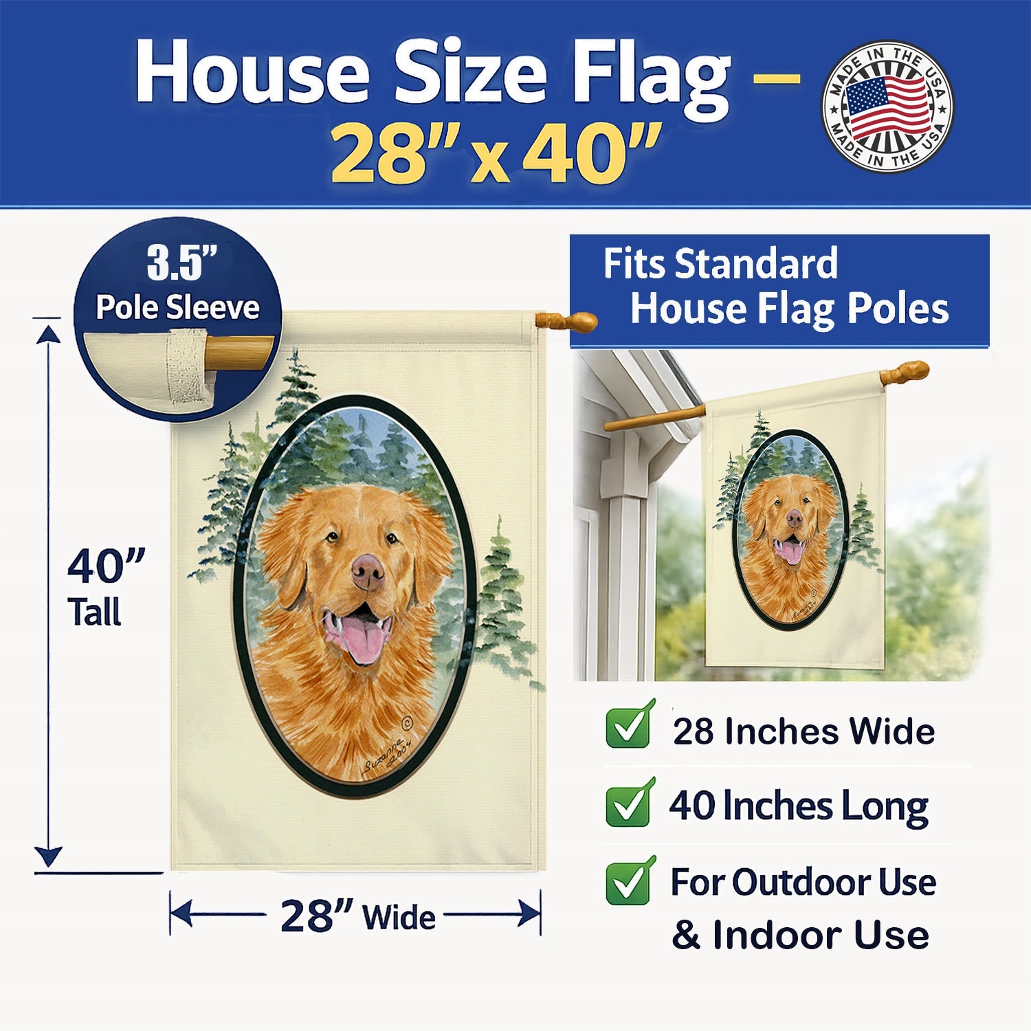 Nova Scotia Duck Toller House Flag 28x40 Porch Sleeve Pole Decorative Outside Yard Banner Artwork Wall Hanging, Polyester