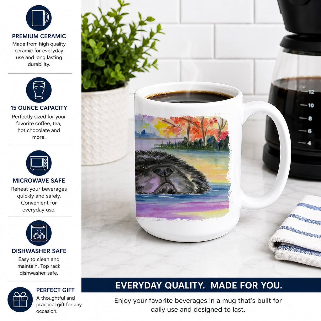 Newfoundland Ceramic Coffee Mug 15 oz Decorative Large C Handle Mug Cup for Tea, Cocoa Hot Chocolate