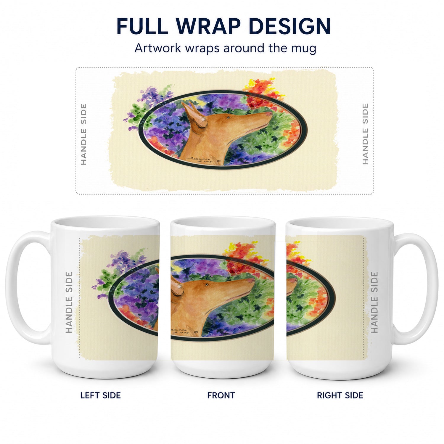 Pharaoh Hound Ceramic Coffee Mug 15 oz Decorative Large C Handle Mug Cup for Tea, Cocoa Hot Chocolate